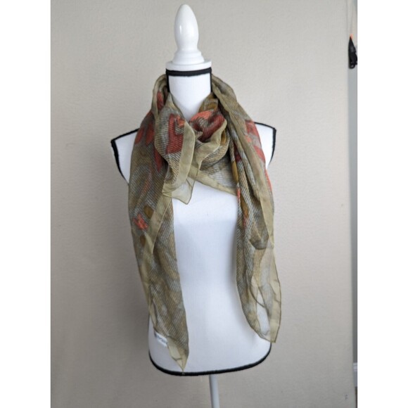 Emporio Armani Silk Scarf Cover Wrap Stole 44x45 Floral Green Gray - Picture 2 of 9